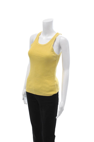 Amo Women Basic Sleeveless Solid Yellow Cotton Round Neck Tank Size S