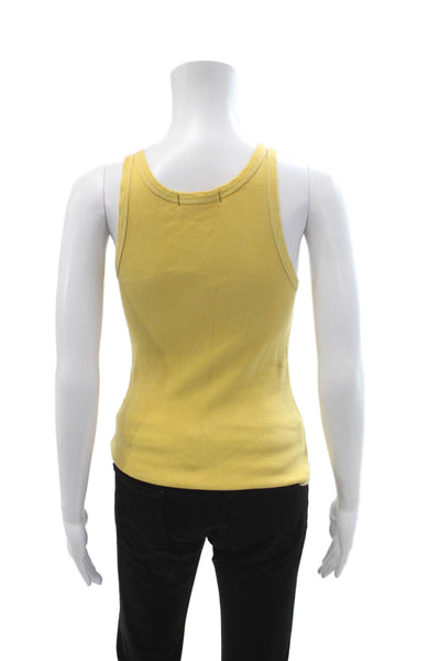Amo Women Basic Sleeveless Solid Yellow Cotton Round Neck Tank Size S