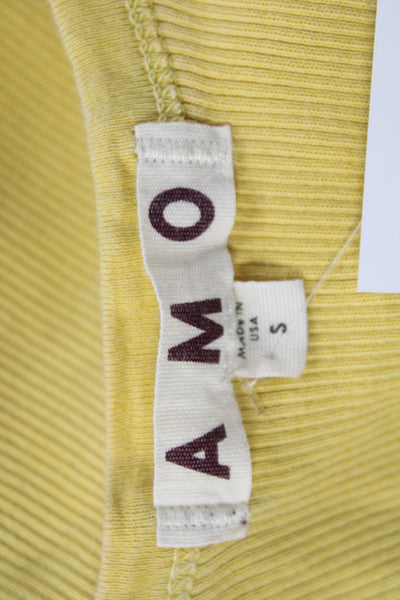 Amo Women Basic Sleeveless Solid Yellow Cotton Round Neck Tank Size S