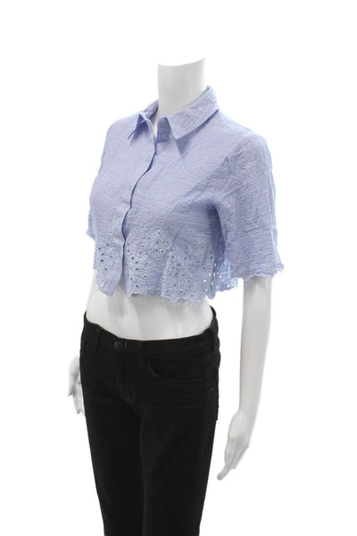 Zara Womens Light Blue Cropped Button Up Floral Top Size XS