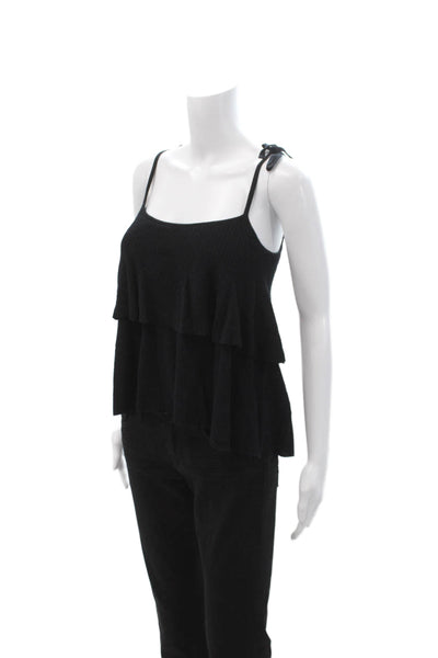 J Crew Women Camisole Black 100% Merino Wool Spaghetti Strap Size 2XS