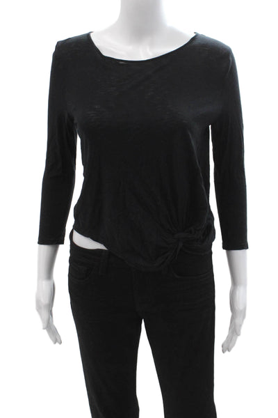 Graham & Spencer Womens Cropped Boat Neck Long Sleeve Black Top Size PP