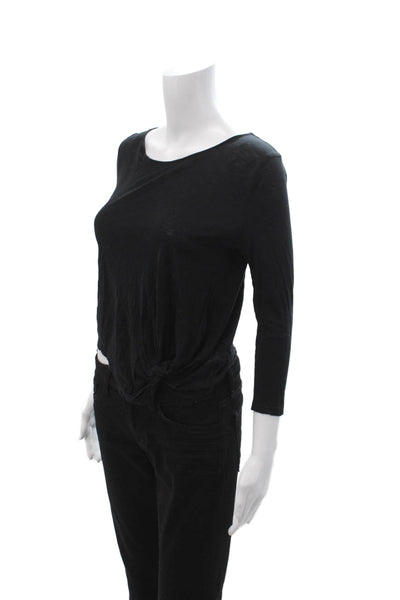 Graham & Spencer Womens Cropped Boat Neck Long Sleeve Black Top Size PP