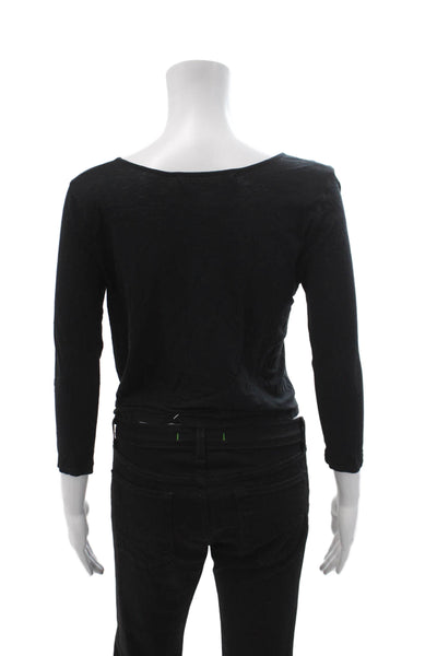 Graham & Spencer Womens Cropped Boat Neck Long Sleeve Black Top Size PP