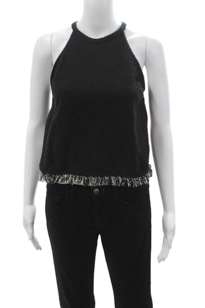 Graham & Spencer Womens Cropped Boat Neck Long Sleeve Black Top Size PP