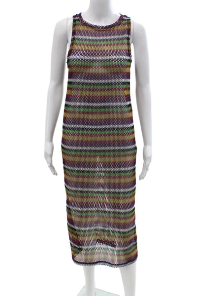 Zara Trafaluc Women Maxi Tank Dress Green Striped Sleeveless Size S