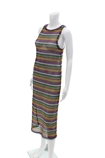 Zara Trafaluc Women Maxi Tank Dress Green Striped Sleeveless Size S