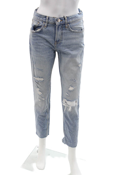Zara Womens Boyfriend Cropped Jeans Light Blue Mid Rise Size 2