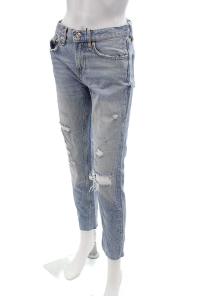 Zara Womens Boyfriend Cropped Jeans Light Blue Mid Rise Size 2