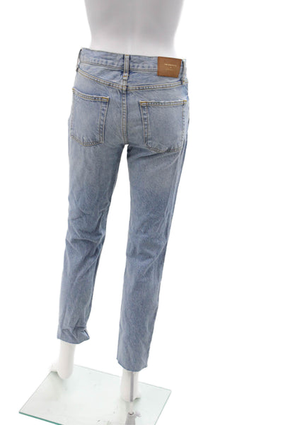 Zara Womens Boyfriend Cropped Jeans Light Blue Mid Rise Size 2