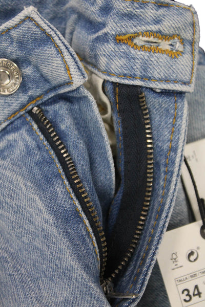 Zara Womens Boyfriend Cropped Jeans Light Blue Mid Rise Size 2