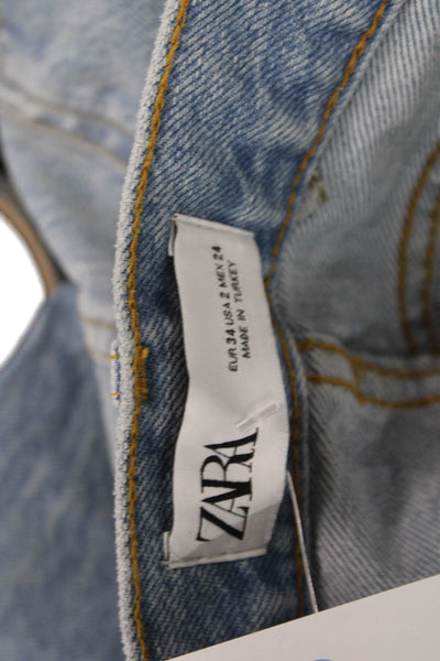 Zara Womens Boyfriend Cropped Jeans Light Blue Mid Rise Size 2