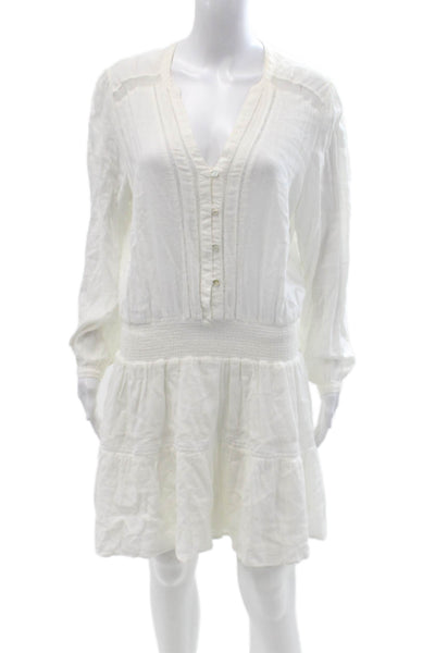 Rails Womens Shirt Dress White V Neck Long Sleeve Button Linen Rayon Size M