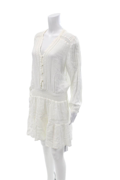 Rails Womens Shirt Dress White V Neck Long Sleeve Button Linen Rayon Size M