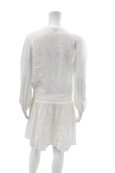 Rails Womens Shirt Dress White V Neck Long Sleeve Button Linen Rayon Size M