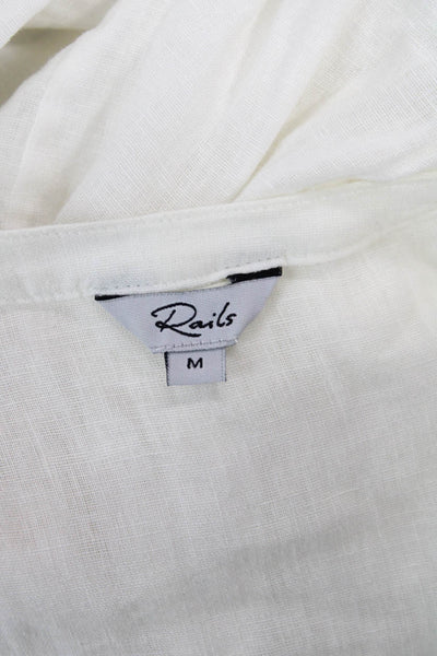 Rails Womens Shirt Dress White V Neck Long Sleeve Button Linen Rayon Size M
