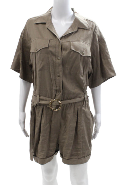 Frame Womens Collared Short Sleeve Jumpsuit Brown Size M