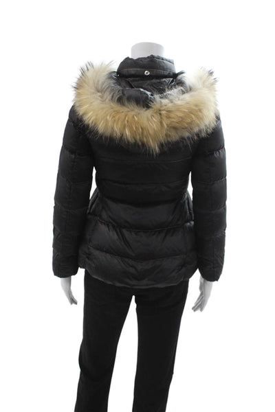 Add Girls Hood Long Sleeves Full Zip Puffer Coat Black Size XS
