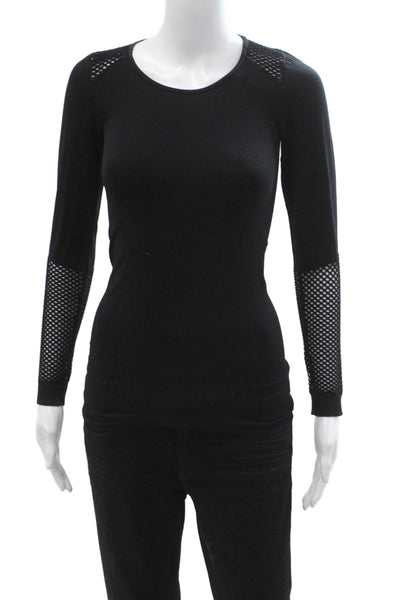 ALALA Womens Laser Cut Detail Scoop Neck Racerback Long Sleeve Top Black Size XS