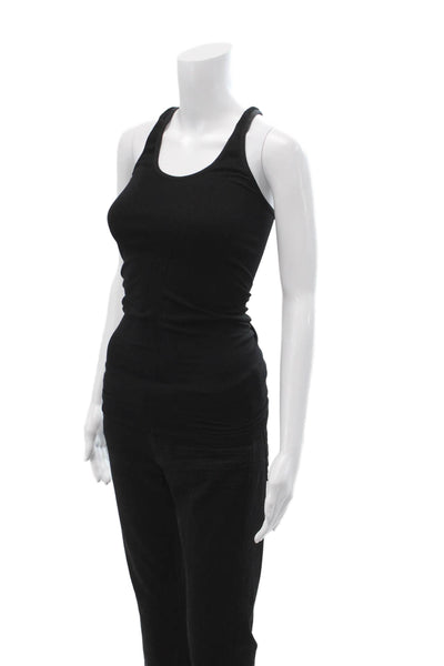 ALALA Womens Laser Cut Detail Scoop Neck Racerback Tank Top Black Size XS