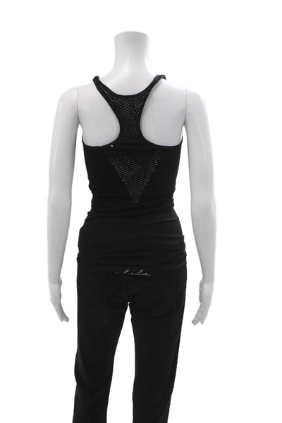 ALALA Womens Laser Cut Detail Scoop Neck Racerback Long Sleeve Top Black Size XS