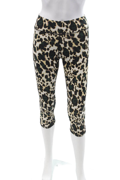 The Upside Women Capri Leggings Beige Animal Print Nylon Blend Size 2XS