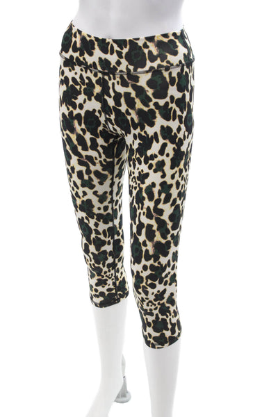 The Upside Women Capri Leggings Beige Animal Print Nylon Blend Size 2XS
