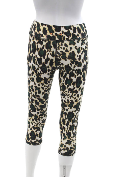 The Upside Women Capri Leggings Beige Animal Print Nylon Blend Size 2XS