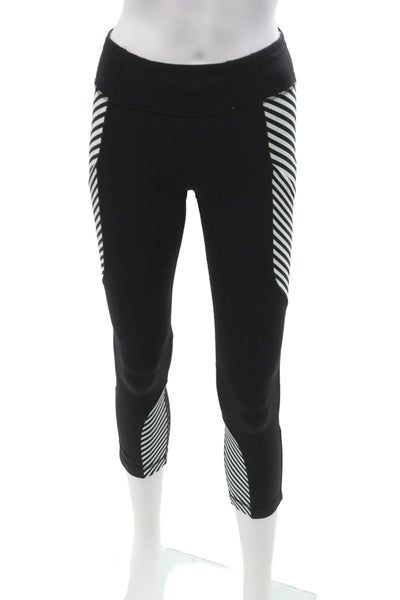 Lululemon Womens Capri Leggings Black Zip Striped Nylon Lycra Size 4