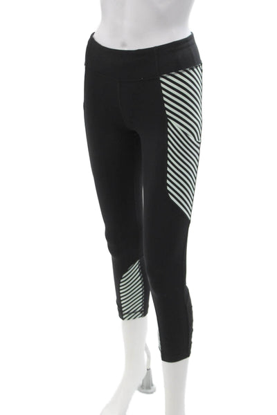 Lululemon Womens Capri Leggings Black Zip Striped Nylon Lycra Size 4