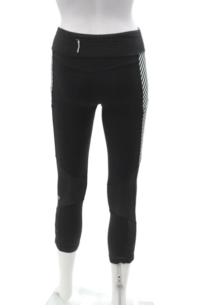 Lululemon Womens Capri Leggings Black Zip Striped Nylon Lycra Size 4