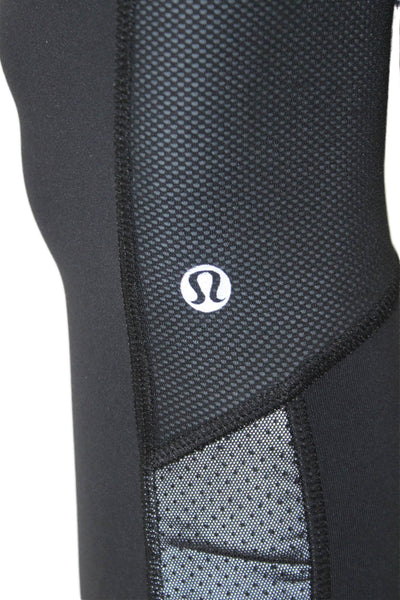 Lululemon Womens Capri Leggings Black Zip Striped Nylon Lycra Size 4