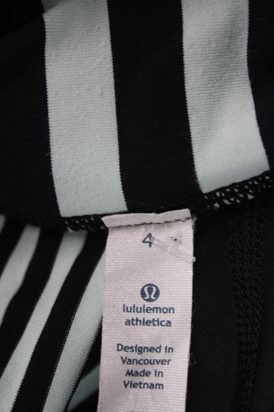 Lululemon Womens Capri Leggings Black Zip Striped Nylon Lycra Size 4