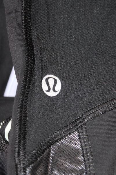 Lululemon Womens Capri Leggings Black Zip Striped Nylon Lycra Size 4