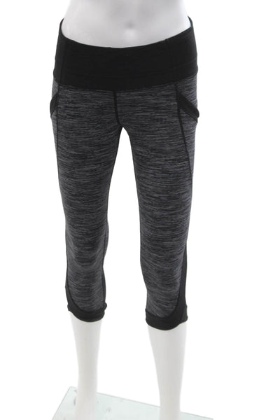 Lululemon Womens Cropped Capri Leggings Black Striped Nylon Blend Zip Size 4