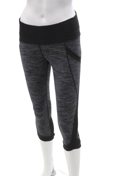 Lululemon Womens Cropped Capri Leggings Black Striped Nylon Blend Zip Size 4
