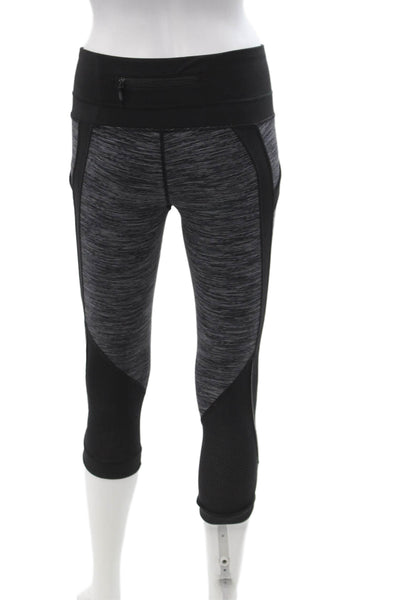 Lululemon Womens Cropped Capri Leggings Black Striped Nylon Blend Zip Size 4