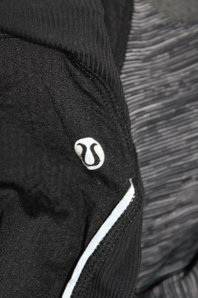 Lululemon Womens Cropped Capri Leggings Black Striped Nylon Blend Zip Size 4