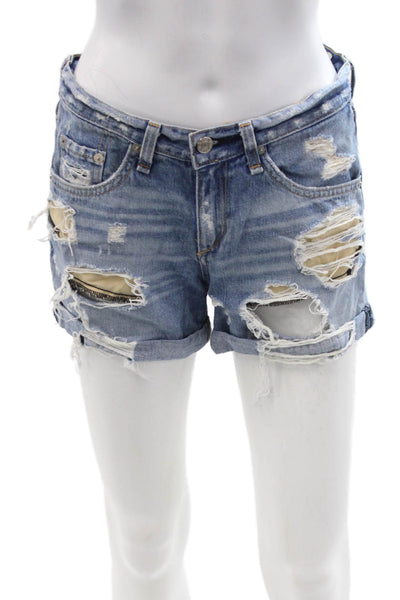Rag & Bone Jean Unisex Blue Cotton Shorts Grunge Button Size 24