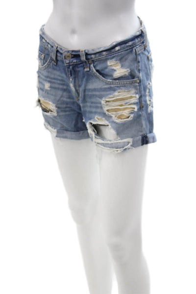 Rag & Bone Jean Unisex Blue Cotton Shorts Grunge Button Size 24