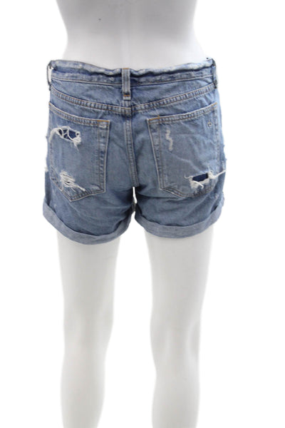 Rag & Bone Jean Unisex Blue Cotton Shorts Grunge Button Size 24