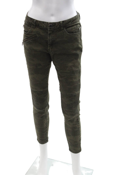 Zara Women Cropped Jeggings Camo Green Mid Rise Cotton Blend Size 8