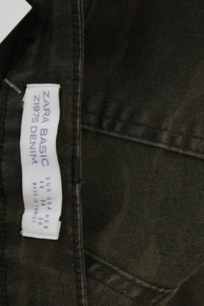 Zara Women Cropped Jeggings Camo Green Mid Rise Cotton Blend Size 8