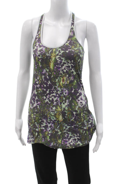 Lululemon Women Green Floral Nylon Round Neck Sleeveless Tank Size 8