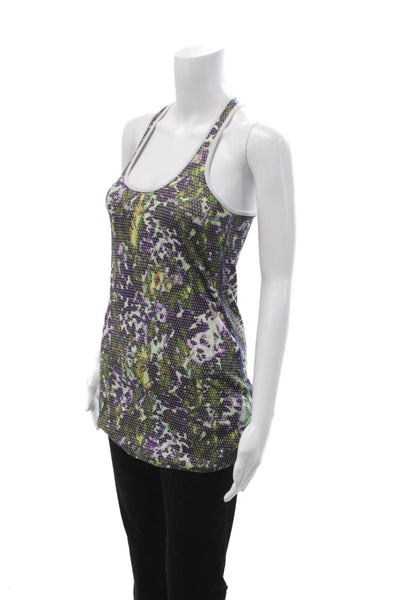 Lululemon Women Green Floral Nylon Round Neck Sleeveless Tank Size 8