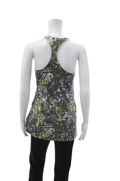 Lululemon Women Green Floral Nylon Round Neck Sleeveless Tank Size 8