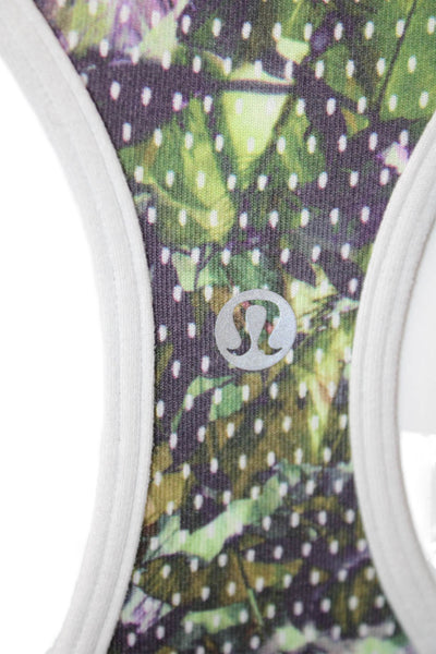 Lululemon Women Green Floral Nylon Round Neck Sleeveless Tank Size 8