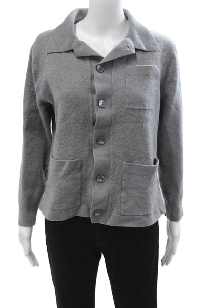 Todd Snyder Womens Cardigan Gray Merino Wool Collared Button Long Sleeve Size L