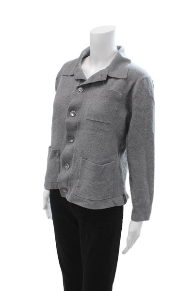 Todd Snyder Womens Cardigan Gray Merino Wool Collared Button Long Sleeve Size L