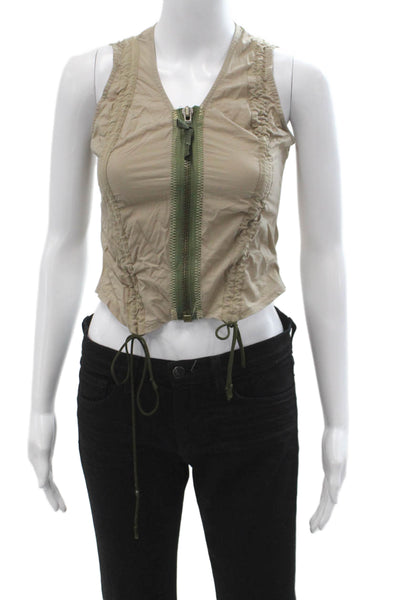 Riley Womens Cropped Army Tank Beige V Neck Drawstring Size L